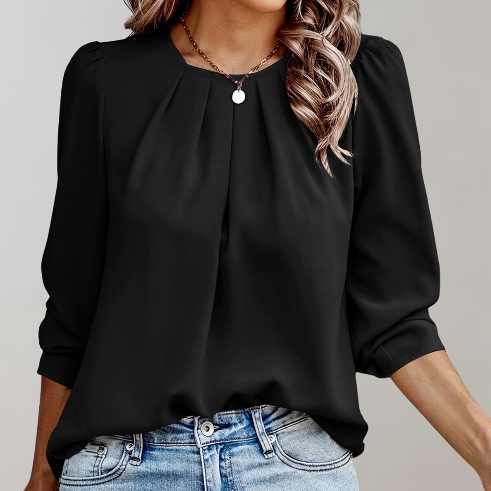 Ivyshape | Women's Blouse with Pleats and Puff Sleeves