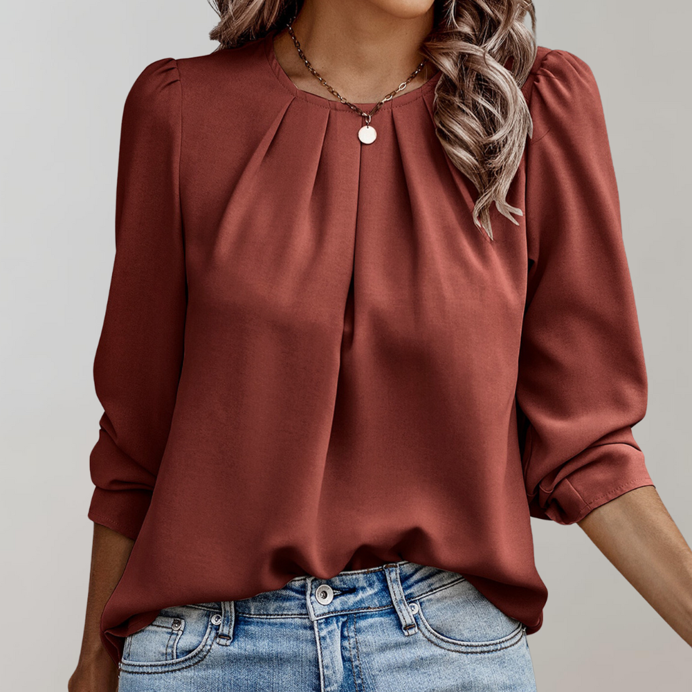 Ivyshape | Women's Blouse with Pleats and Puff Sleeves