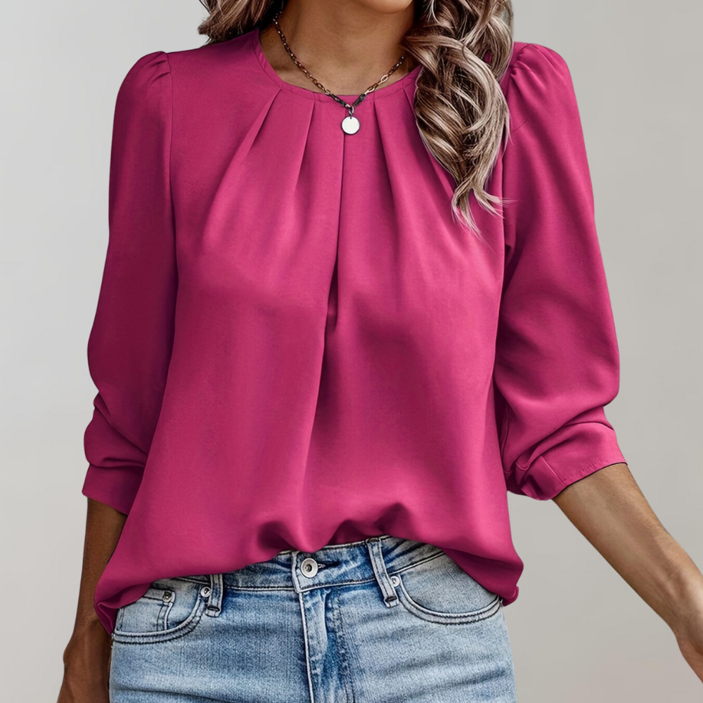 Ivyshape | Women's Blouse with Pleats and Puff Sleeves