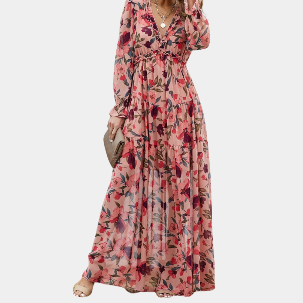 Women's Floral Maxi Dress - Boho - Unique Print - Ideal for Summer