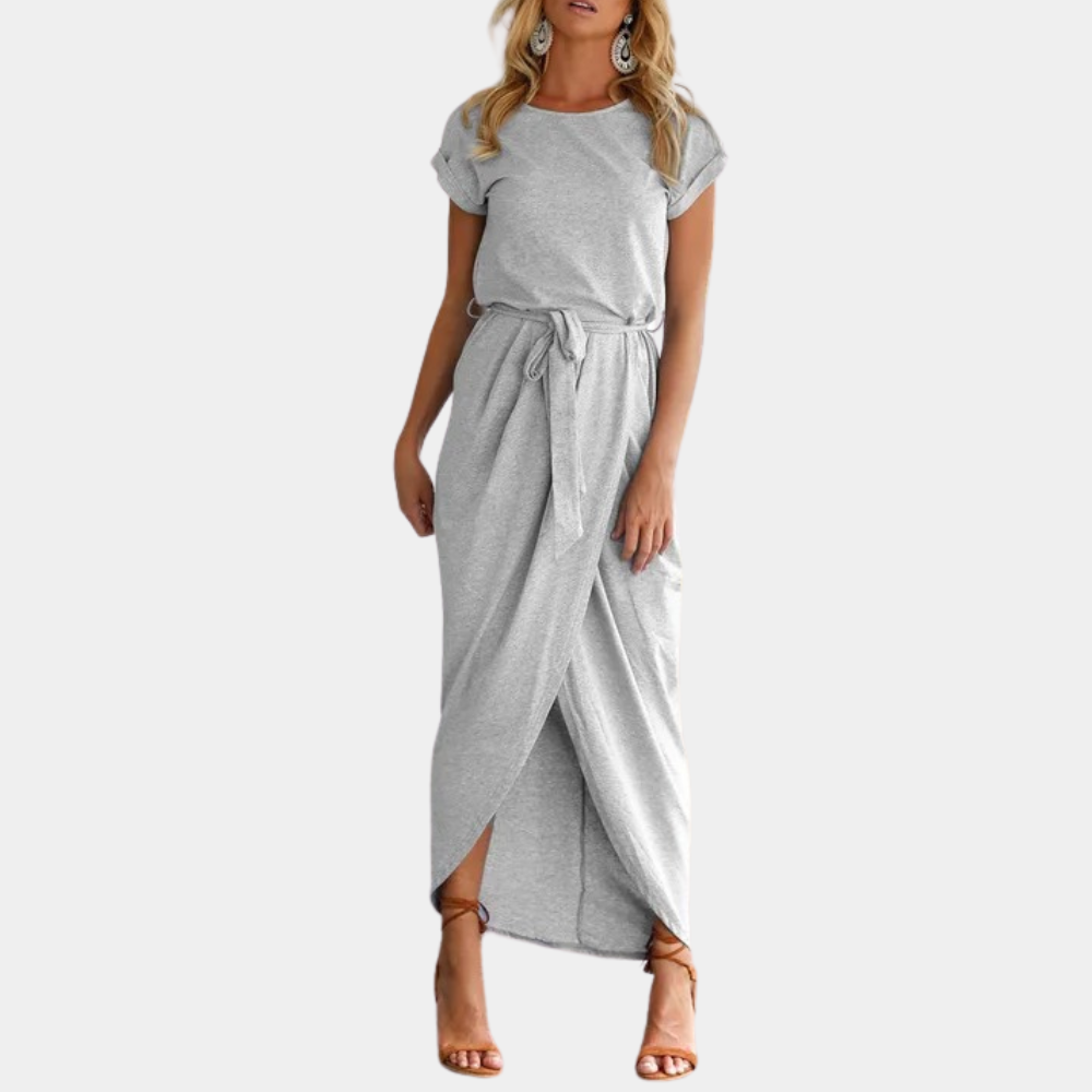 Ivyshape | Women's Tulip Plain Maxi Dress Round Neck