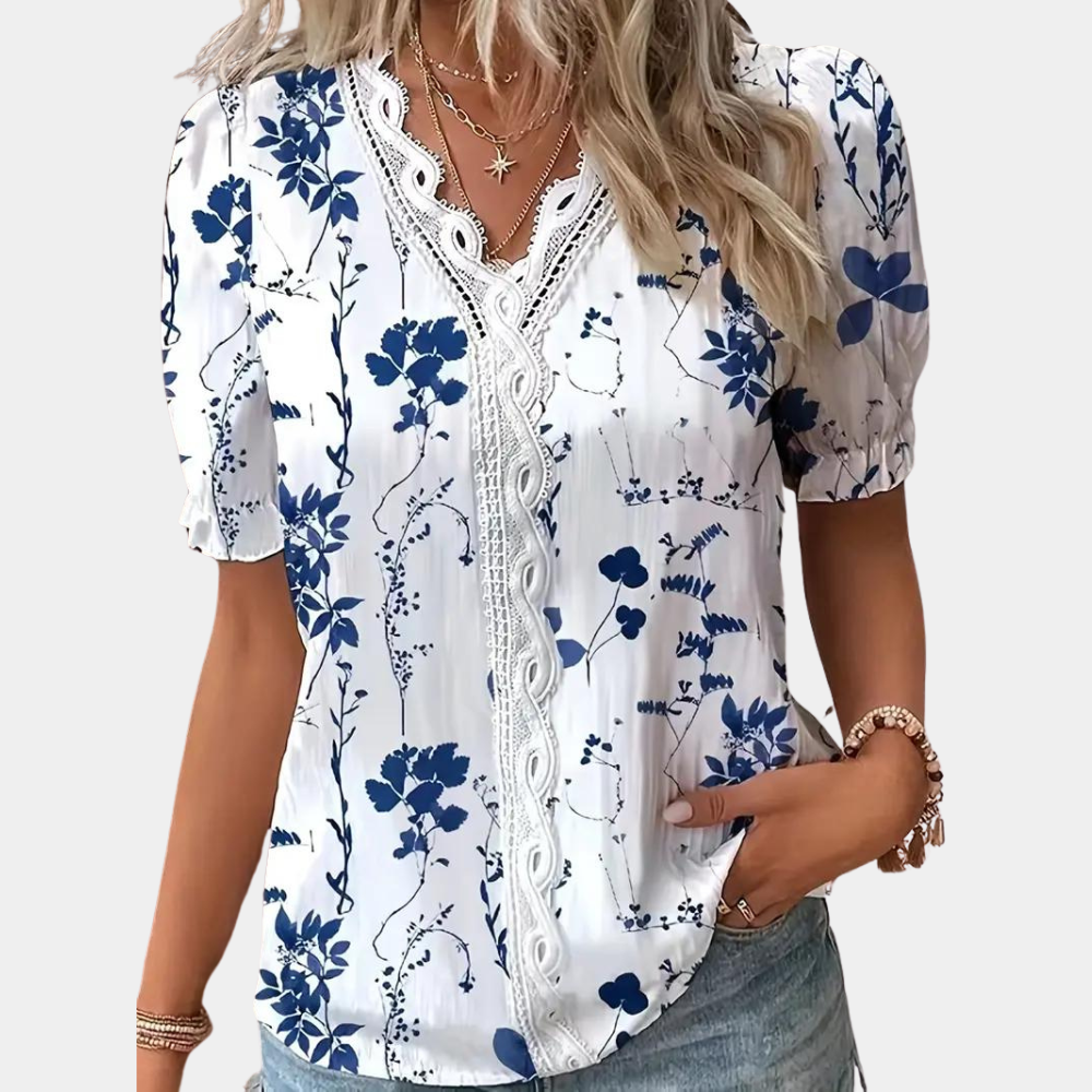 Ivyshape | Women's Blouse with Lace Edge