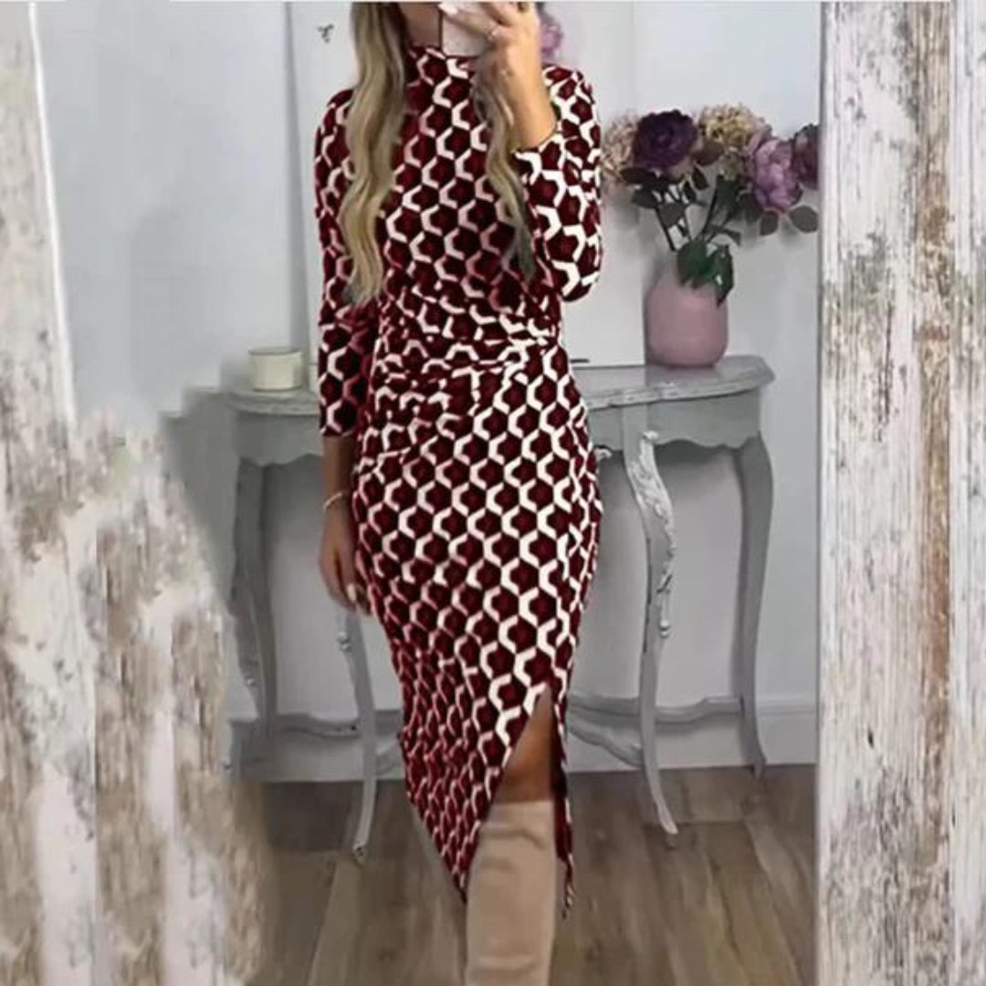 Ivyshape | Long Dress with Modern Print for Women