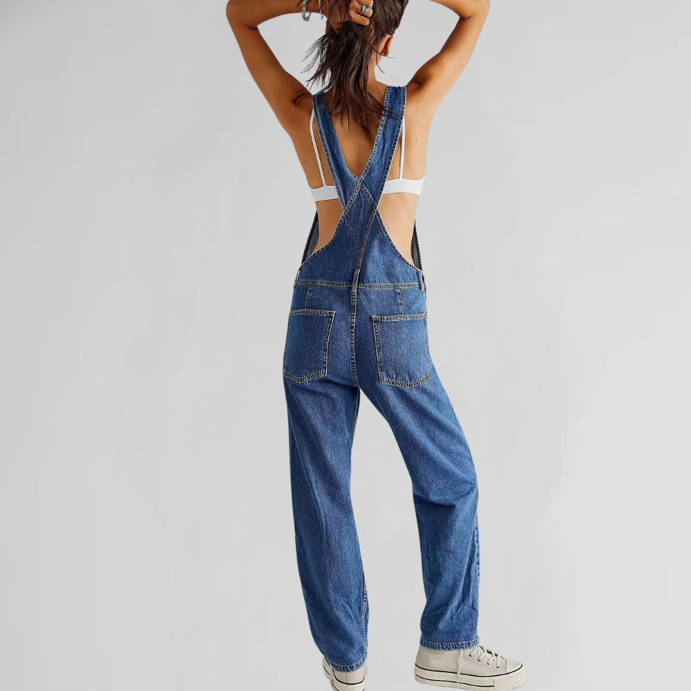 Ivyshape | Women's Denim Overalls with Cross-Back Design
