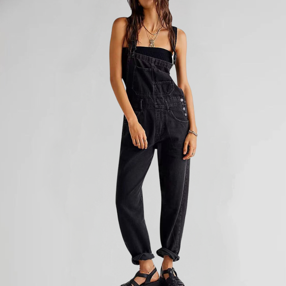 Ivyshape | Women's Denim Overalls with Cross-Back Design