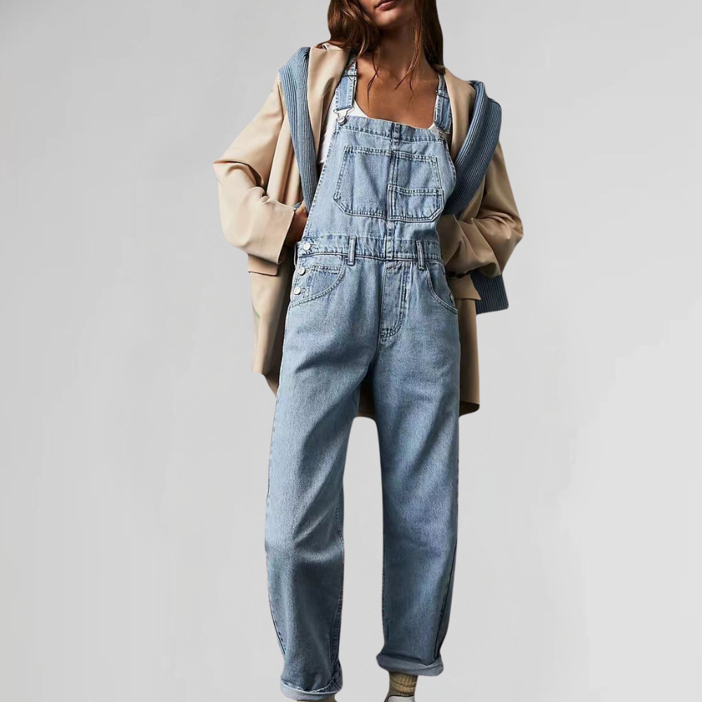 Ivyshape | Women's Denim Overalls with Cross-Back Design