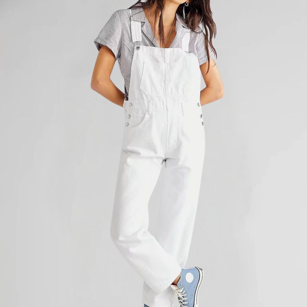 Ivyshape | Women's Denim Overalls with Cross-Back Design