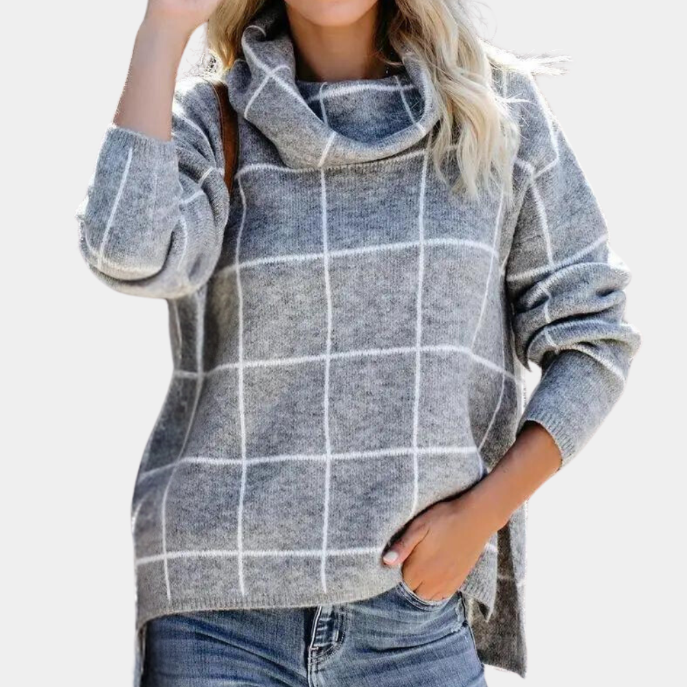 Ivyshape | Fashionable Women's Sweater With Checkered Pattern