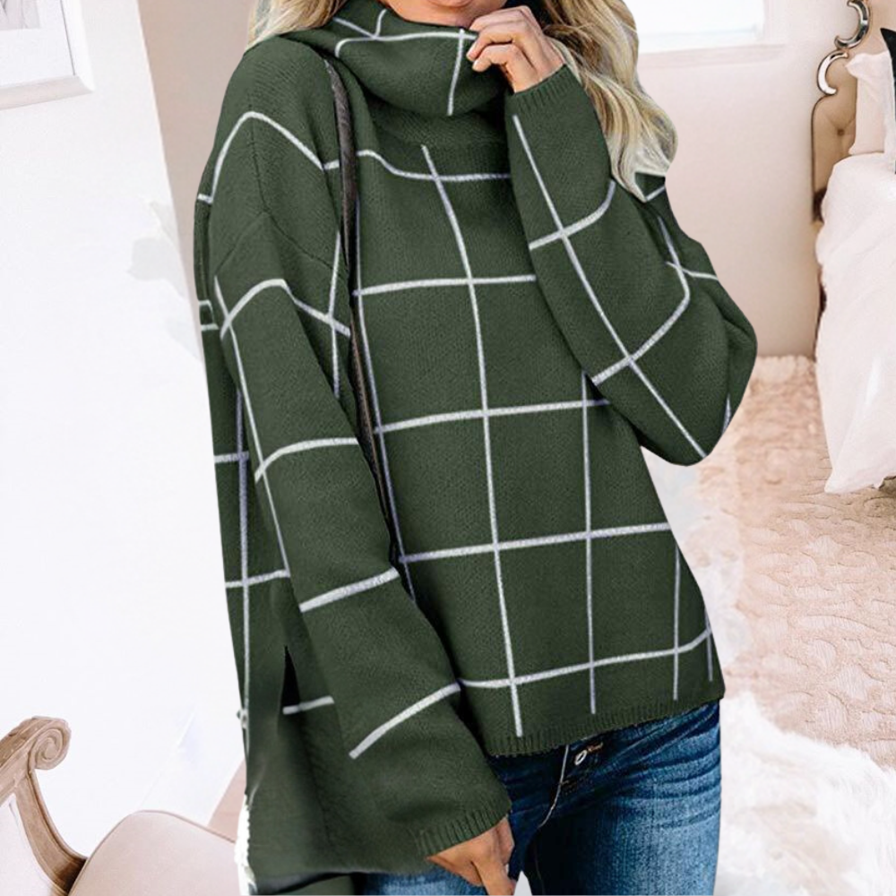 Ivyshape | Fashionable Women's Sweater With Checkered Pattern