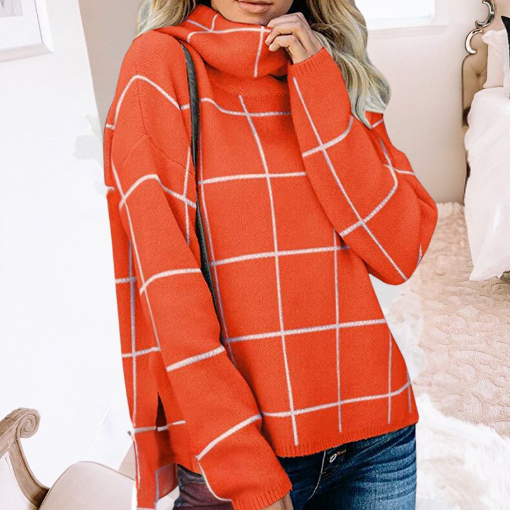 Ivyshape | Fashionable Women's Sweater With Checkered Pattern