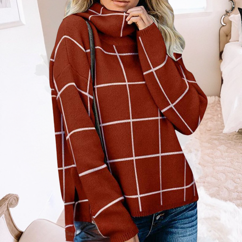 Ivyshape | Fashionable Women's Sweater With Checkered Pattern