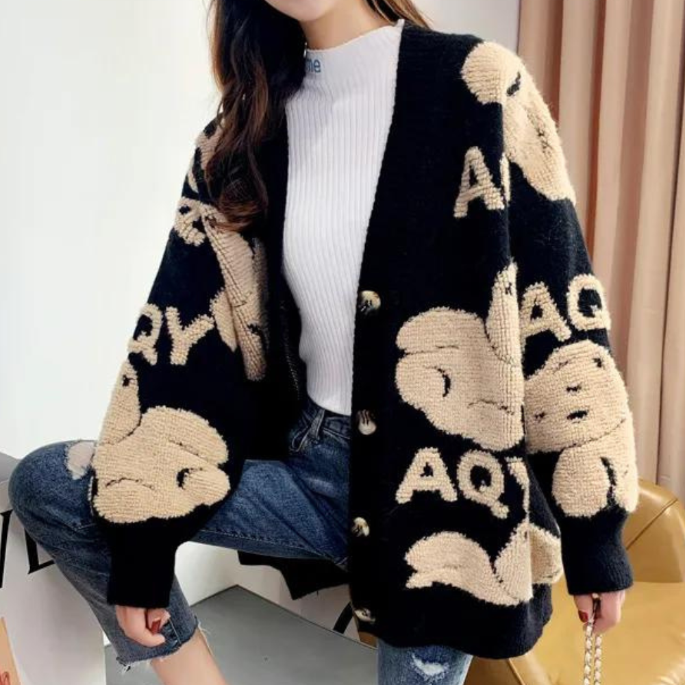 Ivyshape | V-Neck Bear Knitted Cardigan for Women