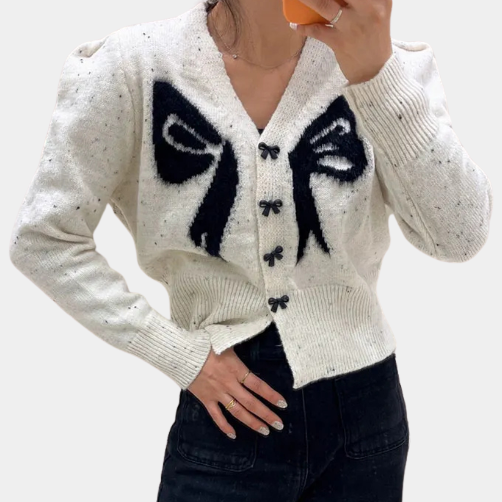 Ivyshape | Women's Cardigan with Playful Bow Design