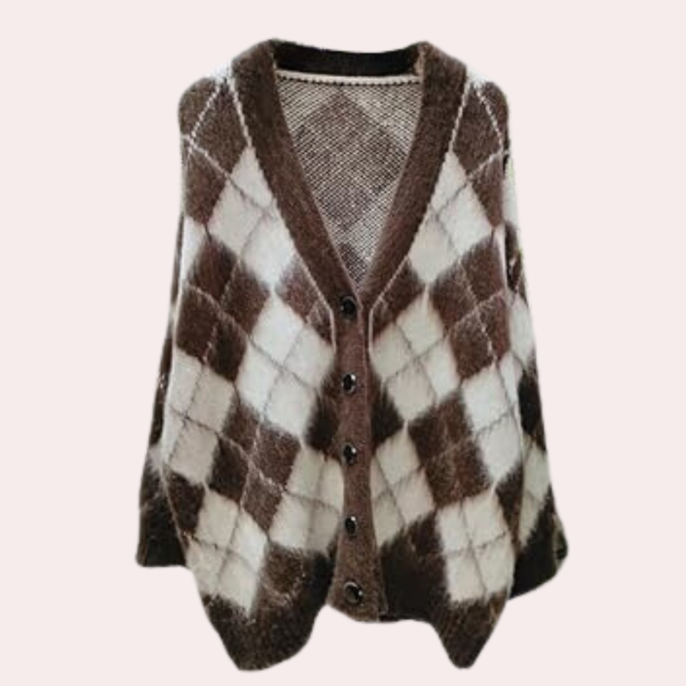 Ivyshape | Elegant Checked Ladies Cardigan