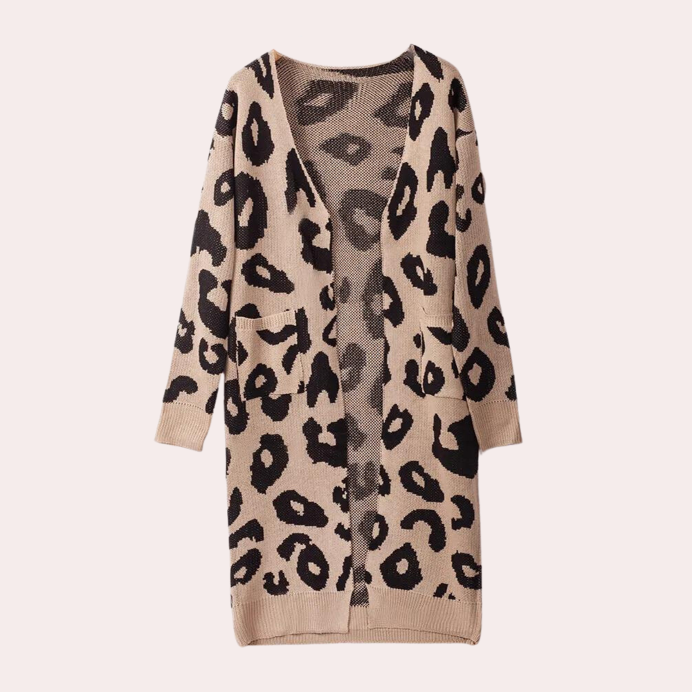 Ivyshape | Stylish Long Women's Cardigan with Leopard Print