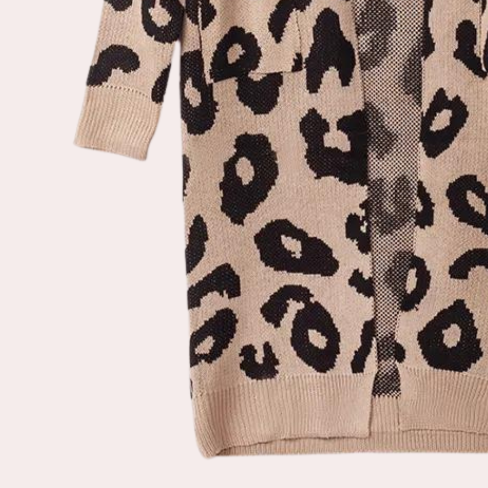 Ivyshape | Stylish Long Women's Cardigan with Leopard Print