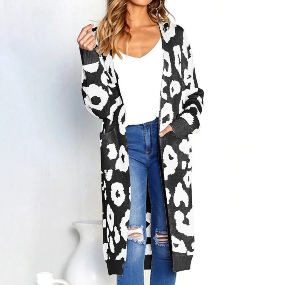 Ivyshape | Stylish Long Women's Cardigan with Leopard Print