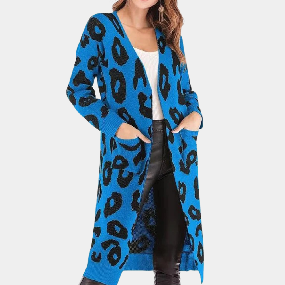 Ivyshape | Stylish Long Women's Cardigan with Leopard Print