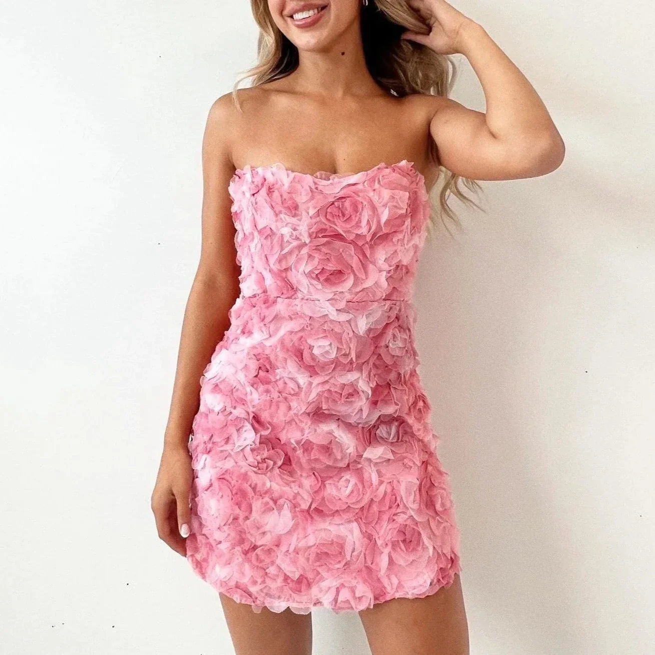 Ivyshape | Women's Rose Styled Mini Dress Tube