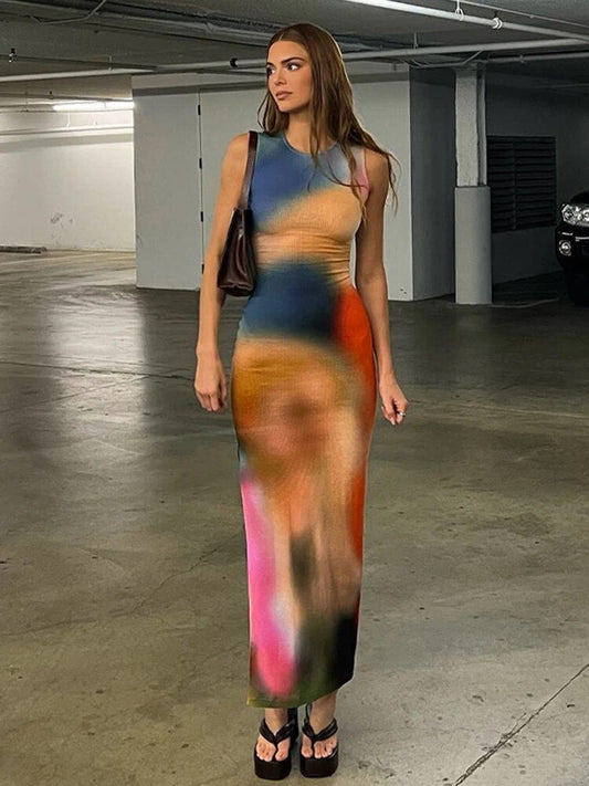 Ivyshape | Tie Dye Bodycon Midi Dress