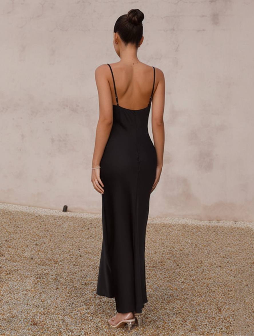 IvyShape | Dress Bridesmaid Satin Figure-Hugging Backless with Delicate Straps Elegant Ladies Evening Party Wedding Guest