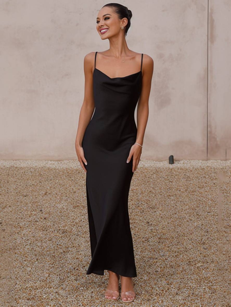 IvyShape | Dress Bridesmaid Satin Figure-Hugging Backless with Delicate Straps Elegant Ladies Evening Party Wedding Guest