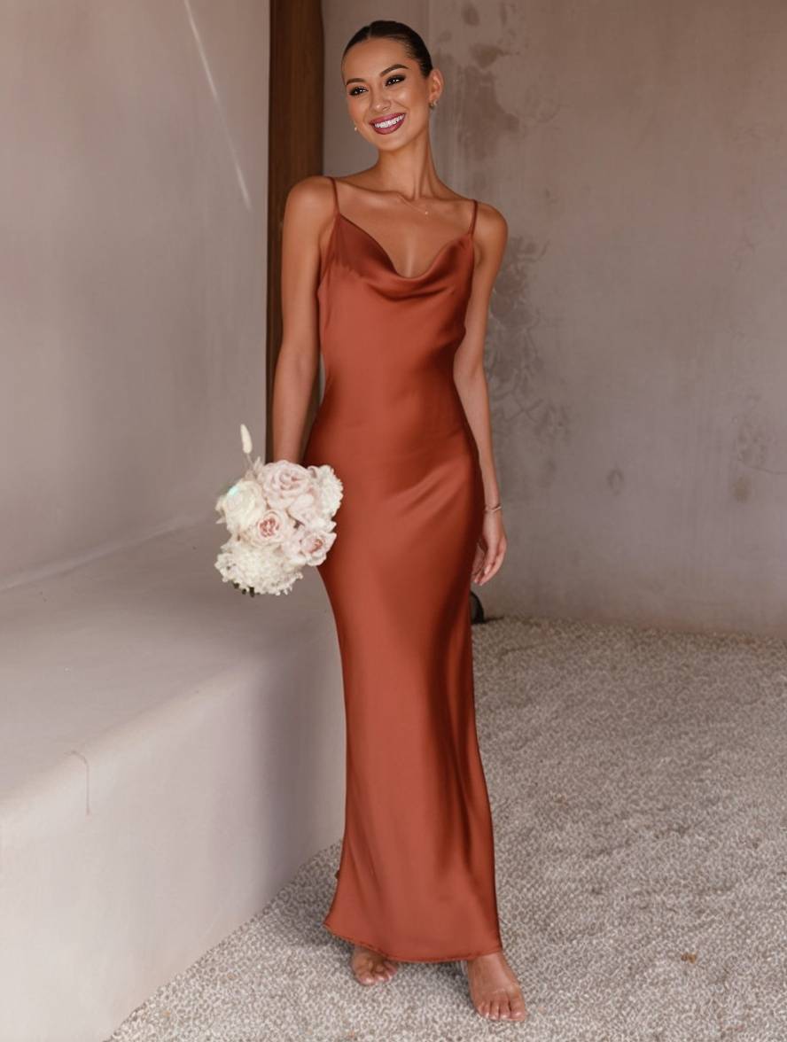 IvyShape | Dress Bridesmaid Satin Figure-Hugging Backless with Delicate Straps Elegant Ladies Evening Party Wedding Guest