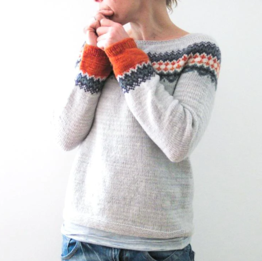 Ivyshape | Sleeve Fair Isle Pattern Knitted Sweater