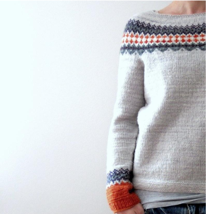 Ivyshape | Sleeve Fair Isle Pattern Knitted Sweater