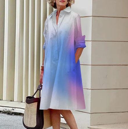 Ivyshape | Women's Shirt Dress with Gradient