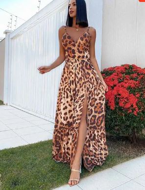 Ivyshape | Seductive Sexy Long Dress with Animal Print and Slit