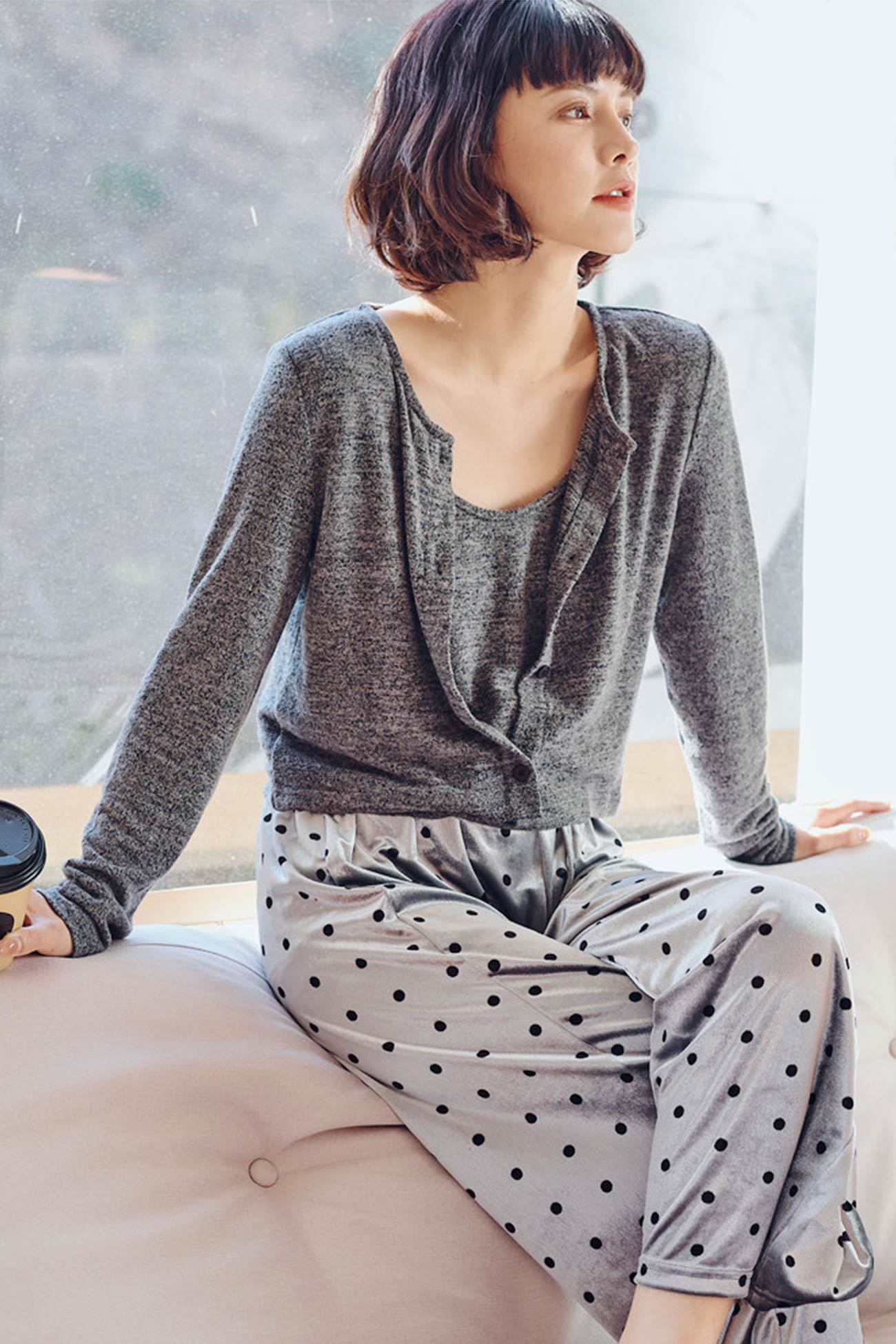 Vest Velvet Polka Dots Long Pants Loungwear Suit