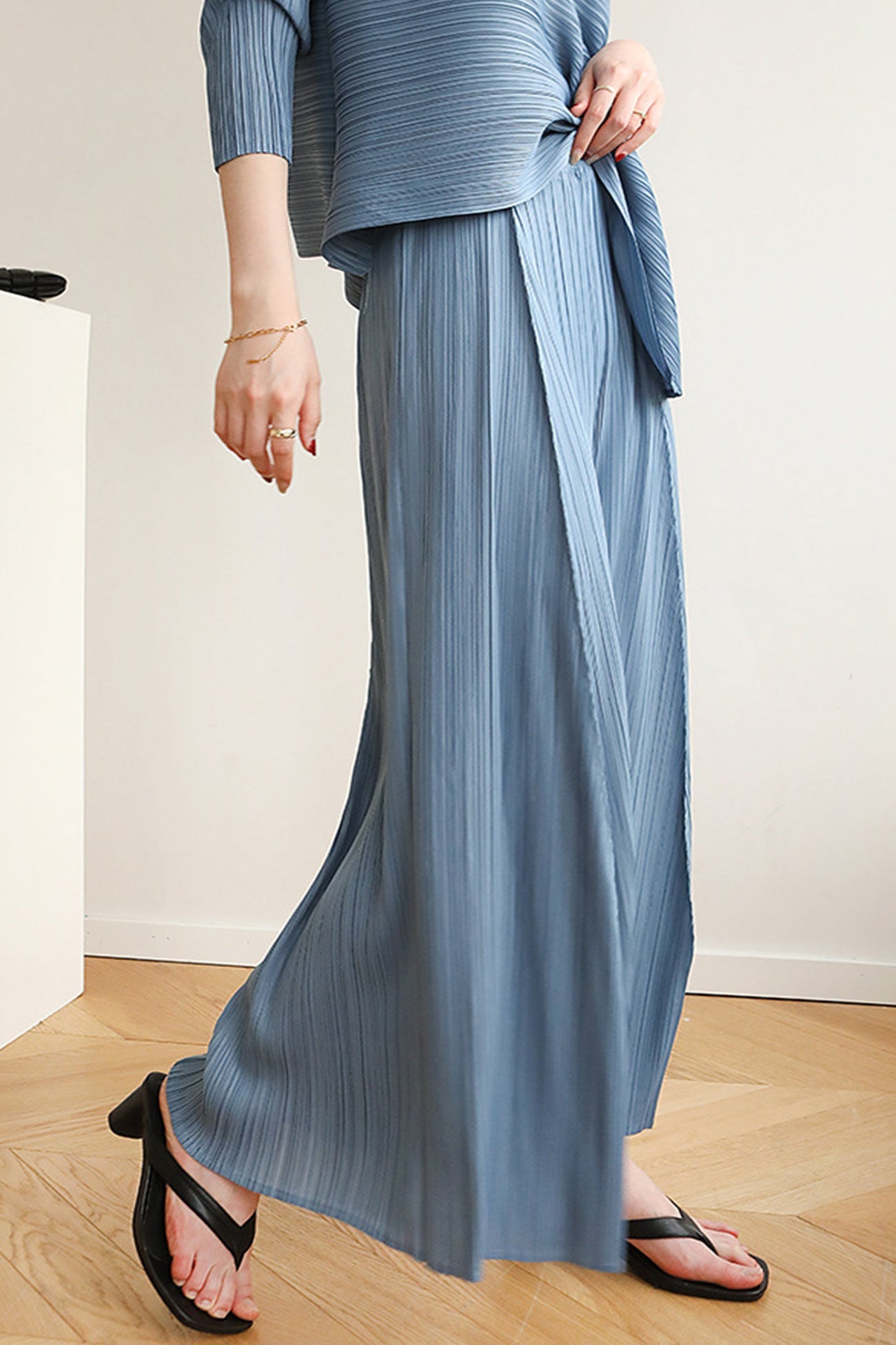 Waist Pleated Wide Leg Long Pants