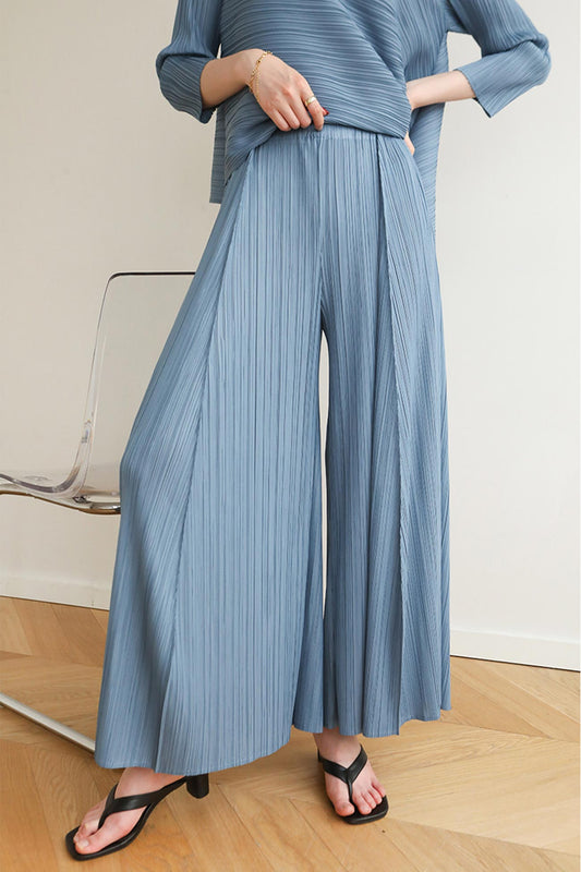 Waist Pleated Wide Leg Long Pants