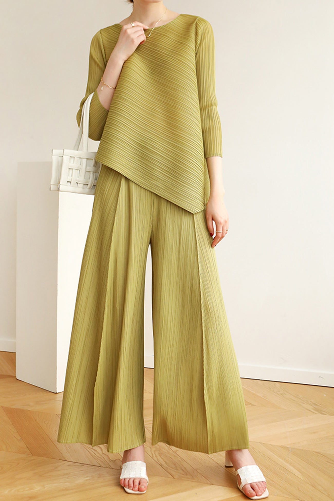 Waist Pleated Wide Leg Long Pants