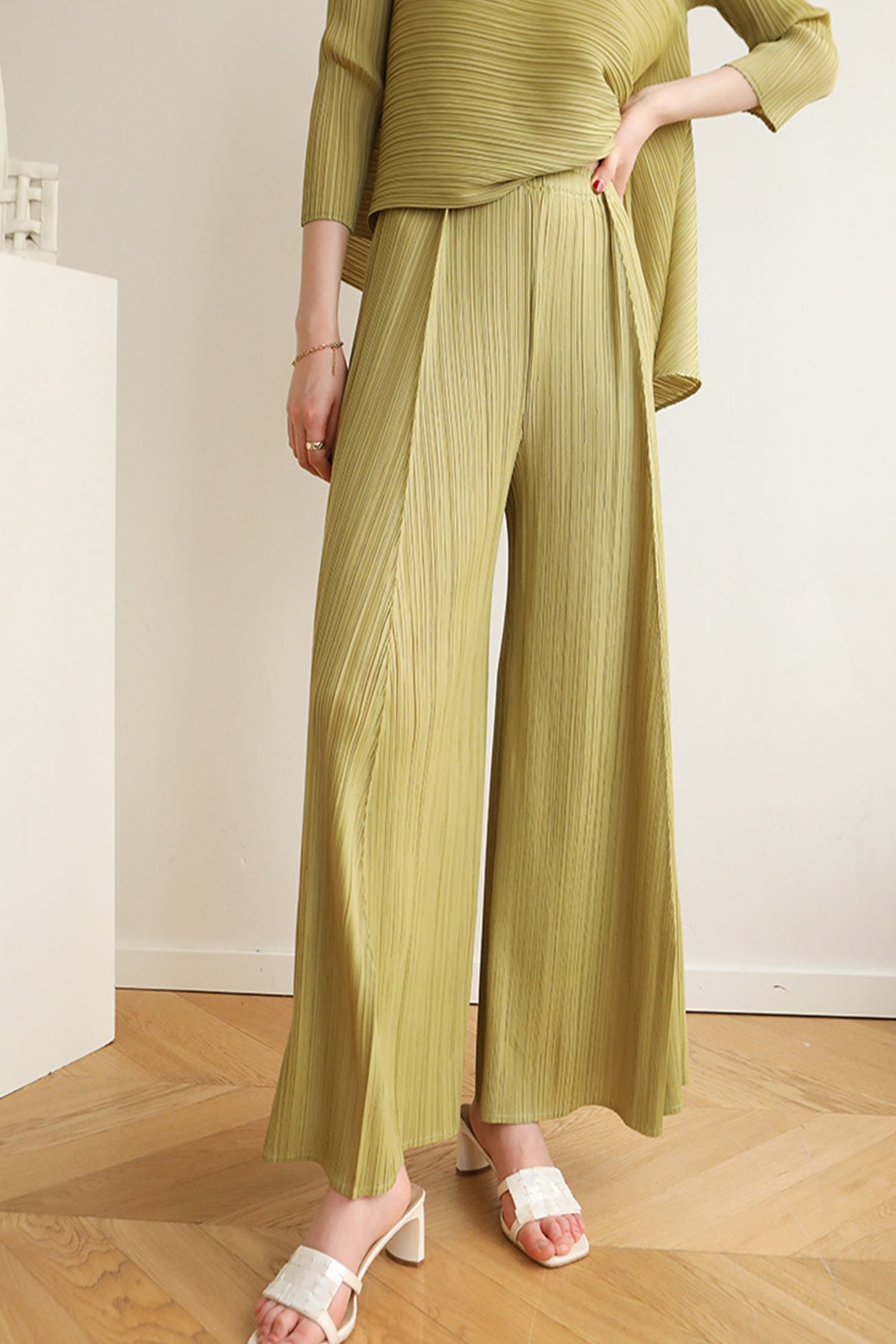 Waist Pleated Wide Leg Long Pants