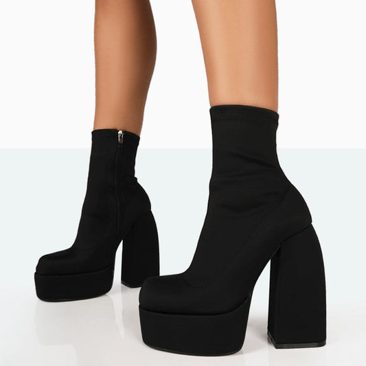 Ivyshape | Black Nylon Ankle Boots