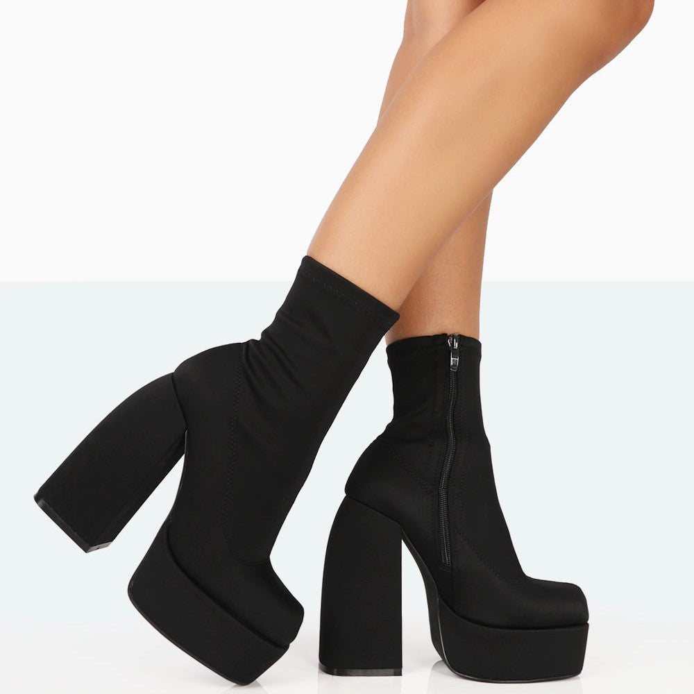 Ivyshape | Black Nylon Ankle Boots