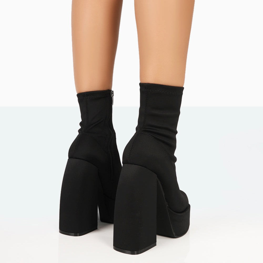 Ivyshape | Black Nylon Ankle Boots