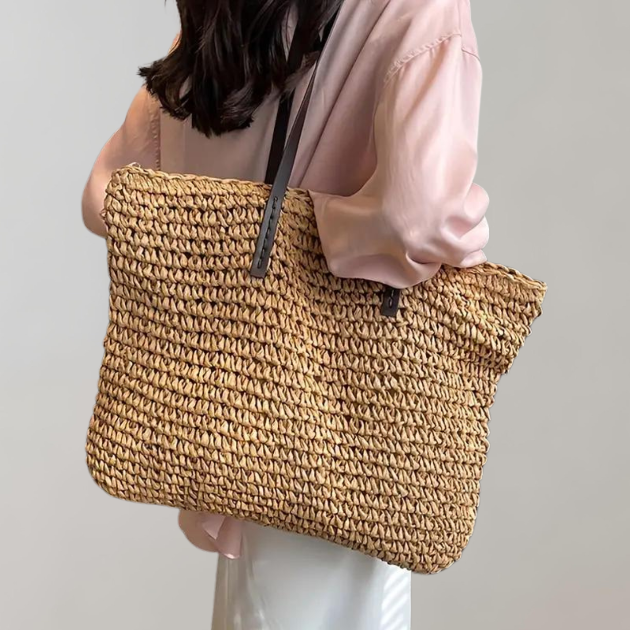 Ivyshape | Large Woven Tote Bag in Bohemian Beachy Style