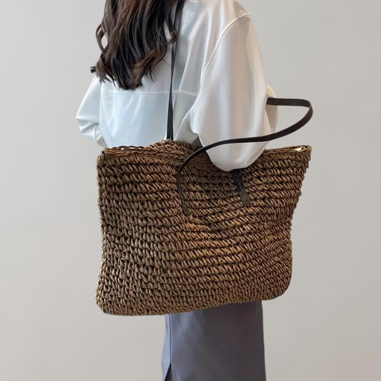 Ivyshape | Large Woven Tote Bag in Bohemian Beachy Style
