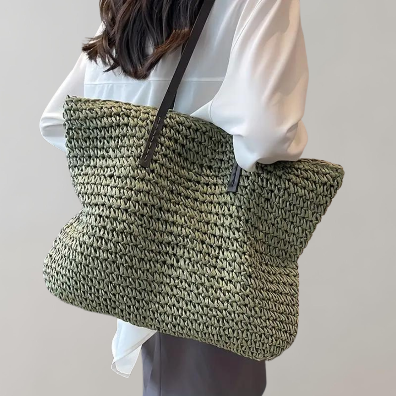 Ivyshape | Large Woven Tote Bag in Bohemian Beachy Style