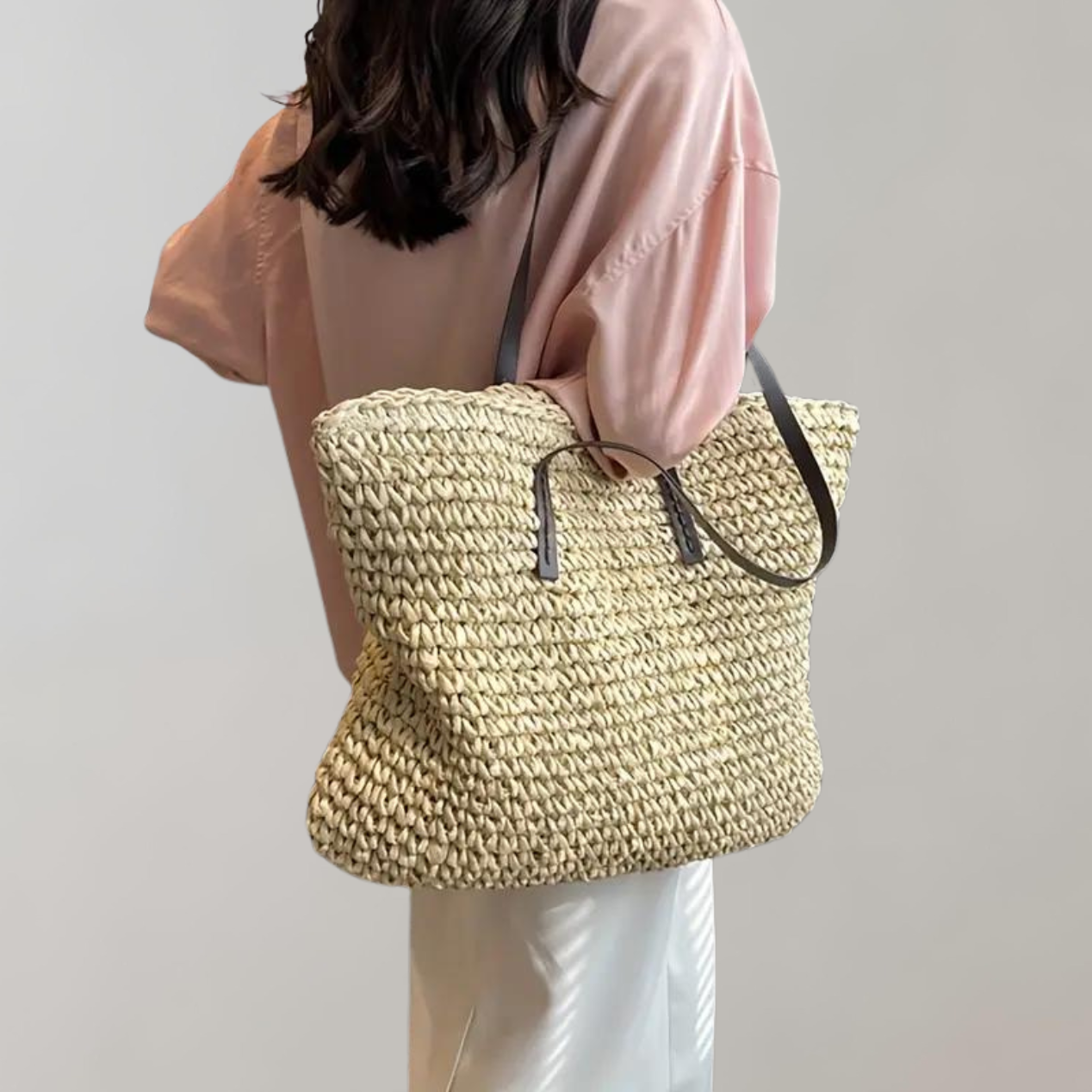 Ivyshape | Large Woven Tote Bag in Bohemian Beachy Style