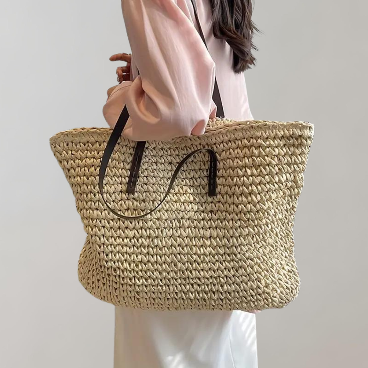 Ivyshape | Large Woven Tote Bag in Bohemian Beachy Style