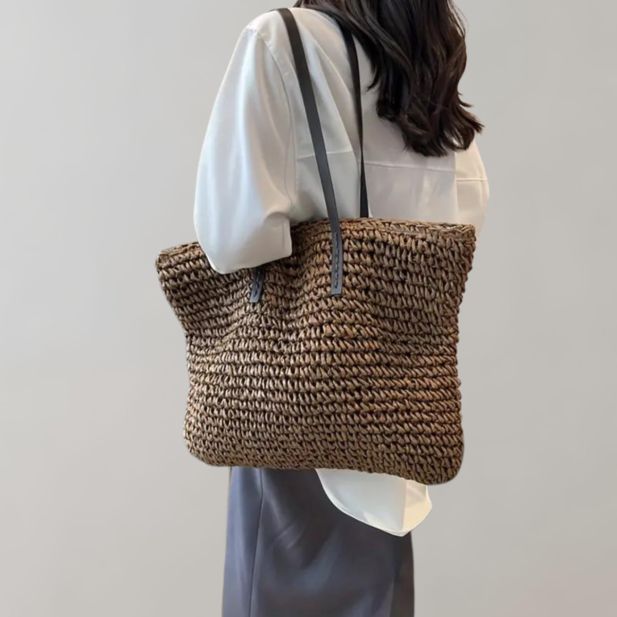 Ivyshape | Large Woven Tote Bag in Bohemian Beachy Style
