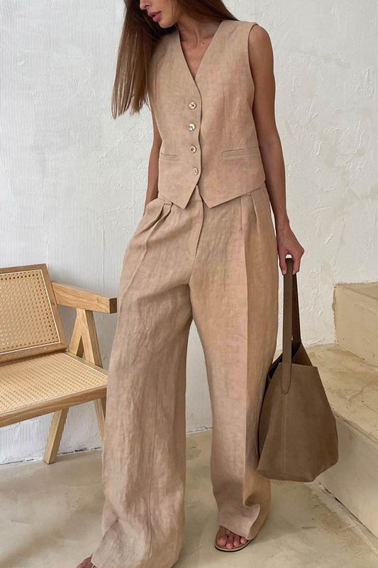 Linen Tank Top Pants Suits