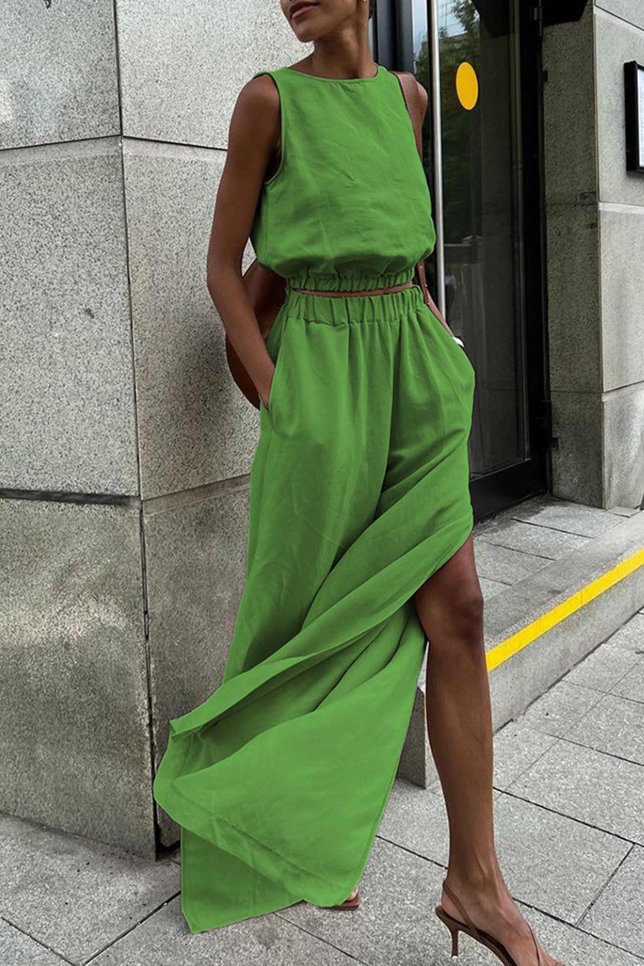 Ivyshape | Tank Top Slit Pants Suits