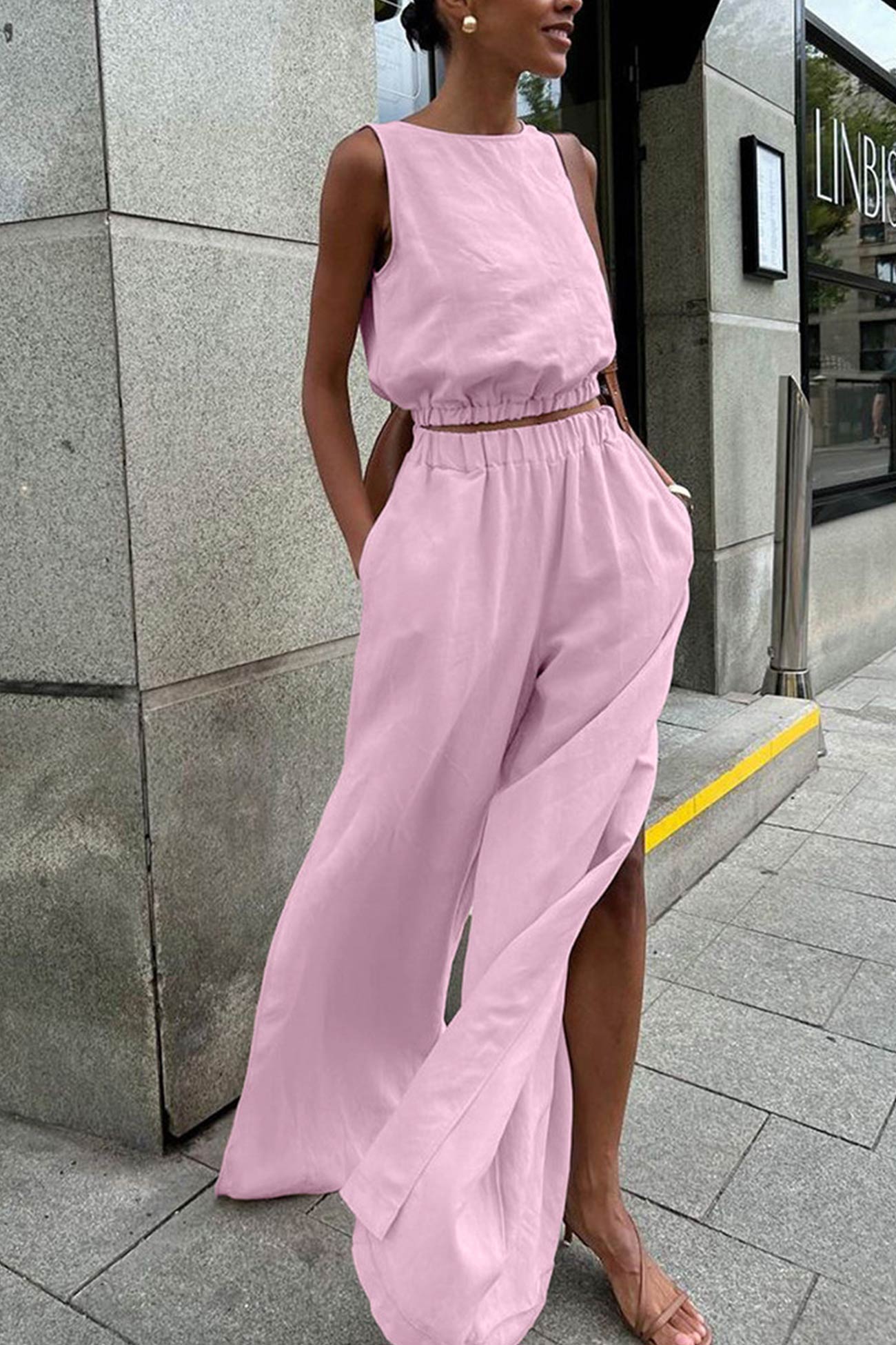 Ivyshape | Tank Top Slit Pants Suits