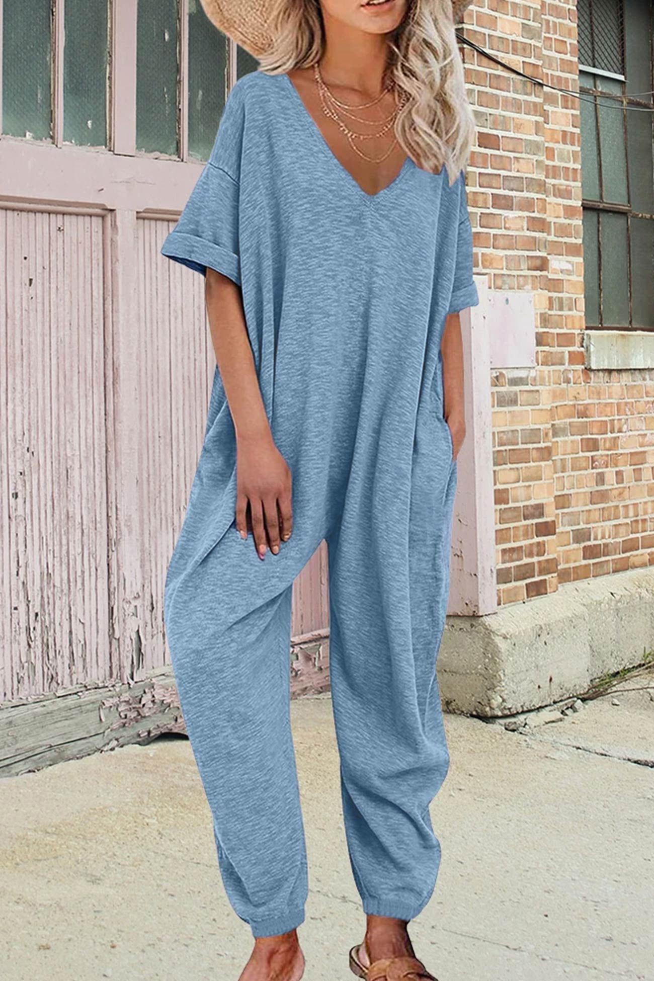 Ivyshape | V Neck Loose Jumpsuits