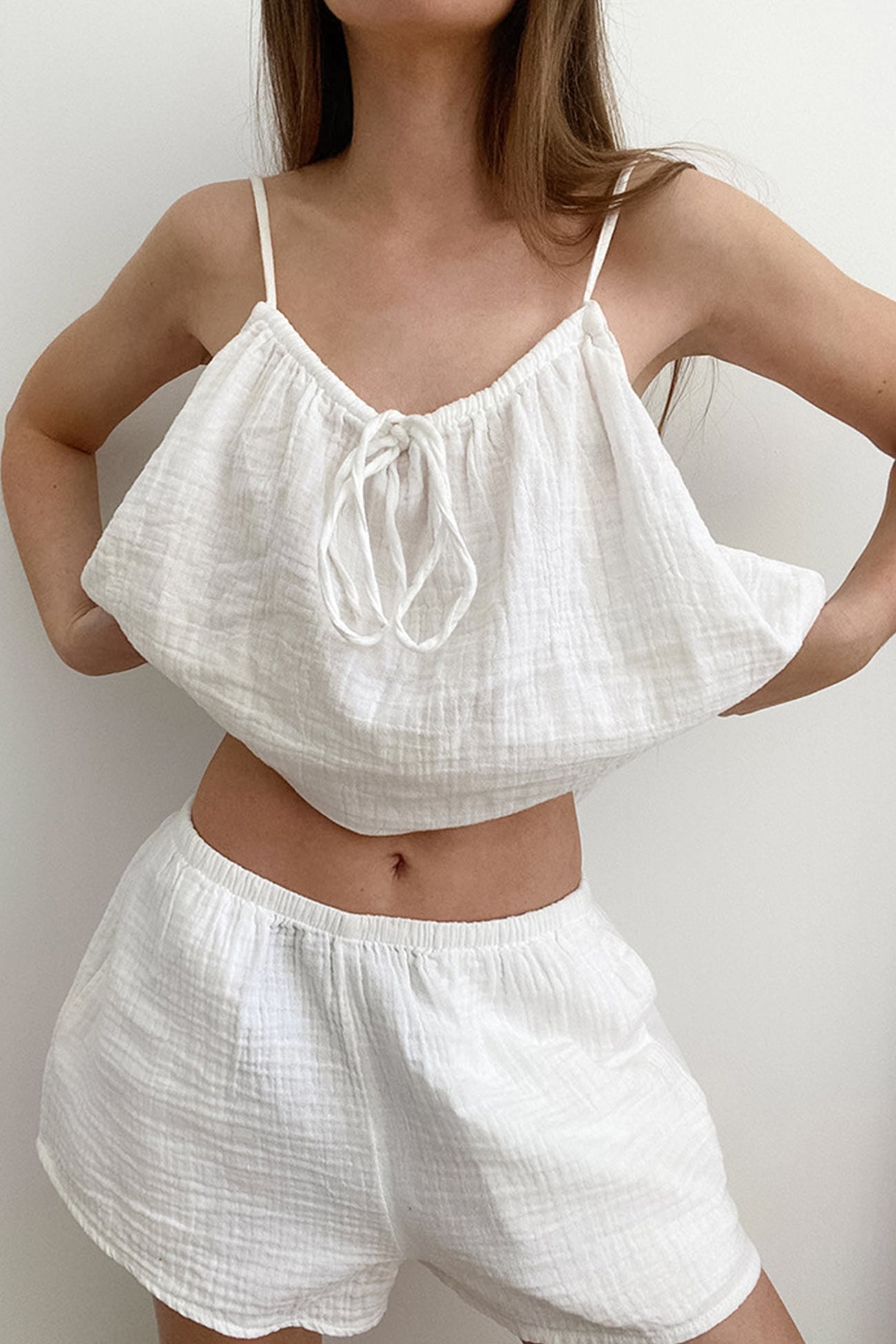 Ivyshape | Tie-Up Cami Top Shorts Set